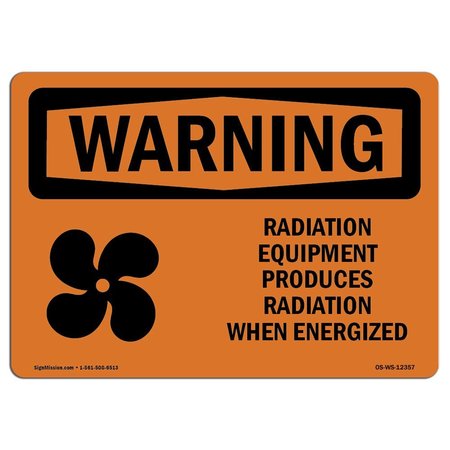 SIGNMISSION OSHA WARNING Sign, Radiation Equipment Produces, 5in X 3.5in Decal, 5" W, 3.5" H, Landscape OS-WS-D-35-L-12357